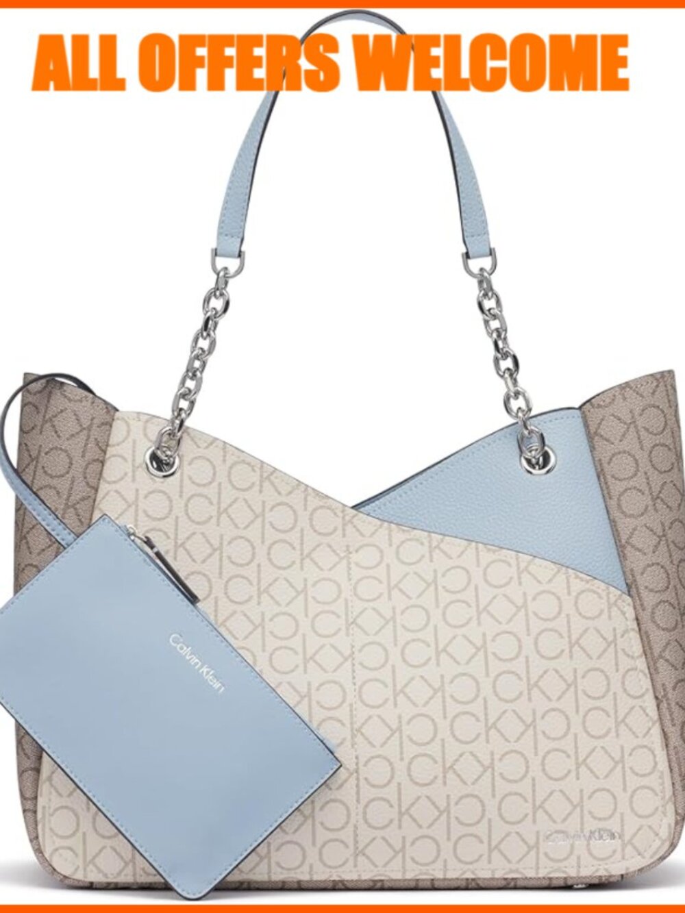 Zoe Chain Tote with Removable Pouch, Vinyl and Polyester